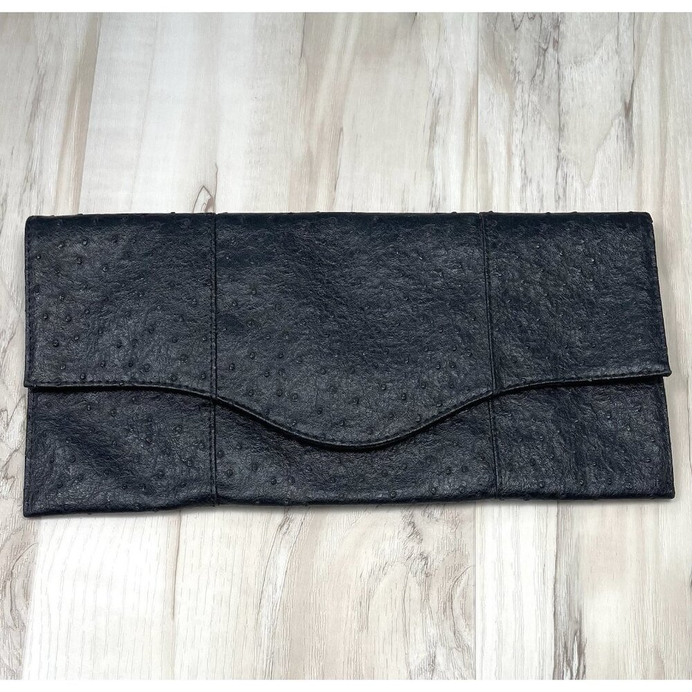URBAN EXPRESSIONS Womens 13"x6.5" Black Vegan Ostrich Leather Envelope CLUTCH